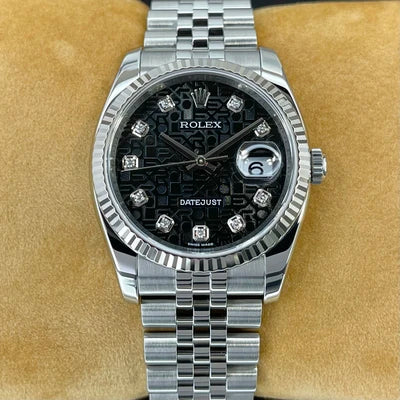 Rolex Datejust 36 White Gold/Steel Black Diamond Dial & Fluted Bezel Jubilee Bracelet 116234