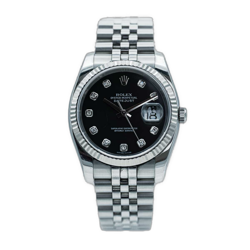 Rolex Datejust 36 White Gold/Steel Black Diamond Dial & Fluted Bezel Jubilee Bracelet 116234